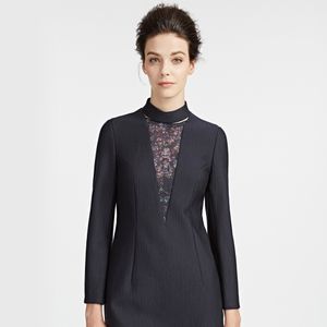 兰丝绘女装正品秋冬新款13135kf羊毛针织真丝拼接长袖碎花连衣裙