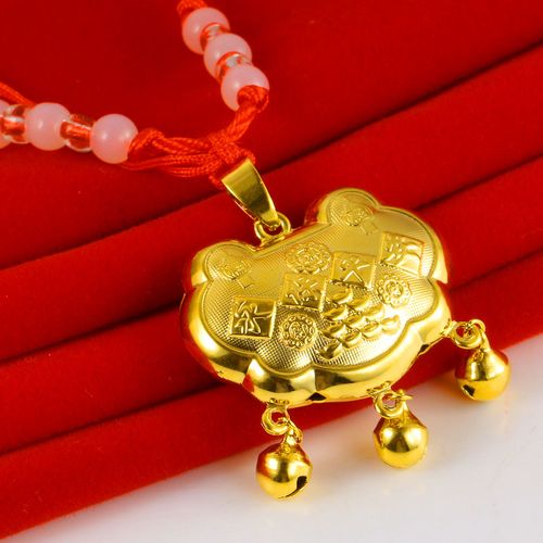 正品黄金项链吊坠999足金宝宝金锁男女999真金长命锁小孩纯金坠子