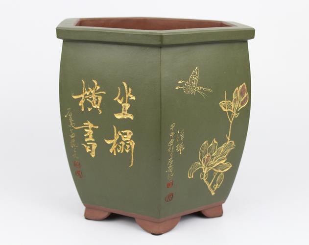 名家收藏吴奎 特大号宜兴紫砂手工刻画精品 盆栽盆景盆兰花盆六方