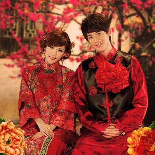 唐装中式结婚礼古装新郎新娘婚服敬酒礼服女士秀禾服旗袍龙凤褂