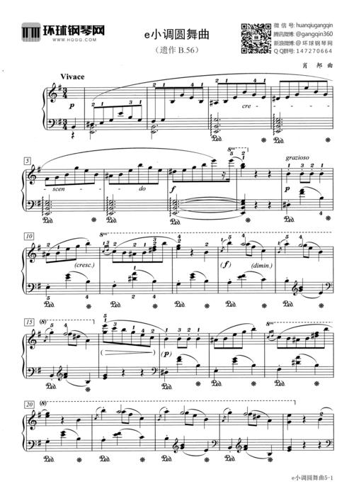 e小调圆舞曲(遗作 b.56)-肖邦钢琴谱-环球钢琴网
