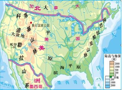 且近海有寒流经    落基山脉位于北美洲西部,从加拿大横越美国西部