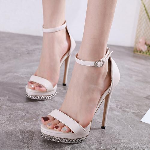 床上鞋大码14cm性感伪娘保密凉鞋细跟防水模特时装凉鞋