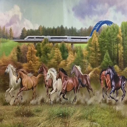 供应高敏画室70-180cm纯手绘油画八骏马图