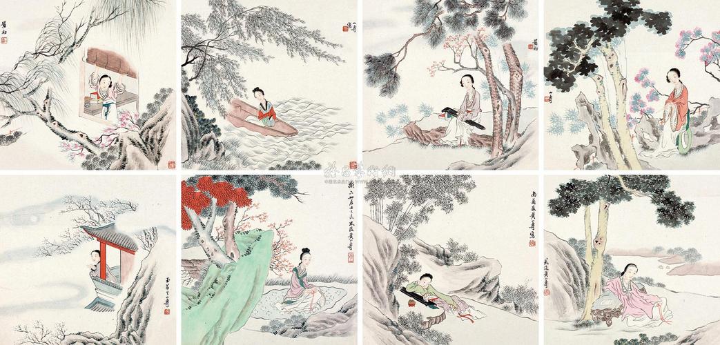 0274八美图册页八开设色纸本