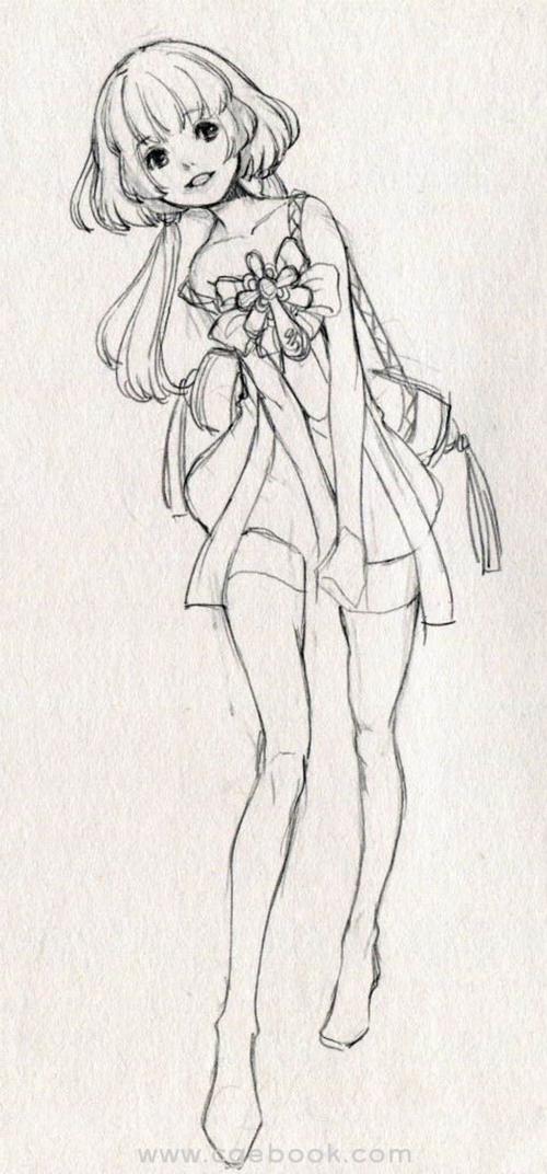 卡通美少女铅笔画