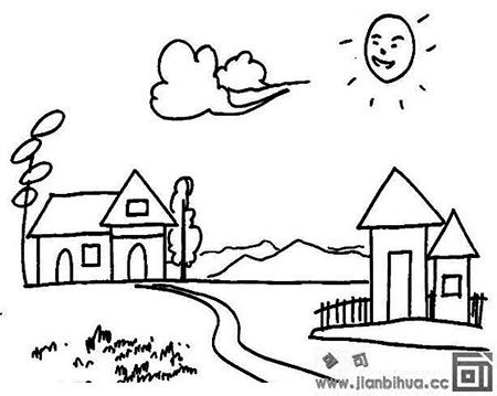 秋天早晨风景的简笔画图片