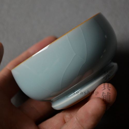 李善明手工品茗茶杯善杯釉敦玉青御青茶具汝窑茶杯