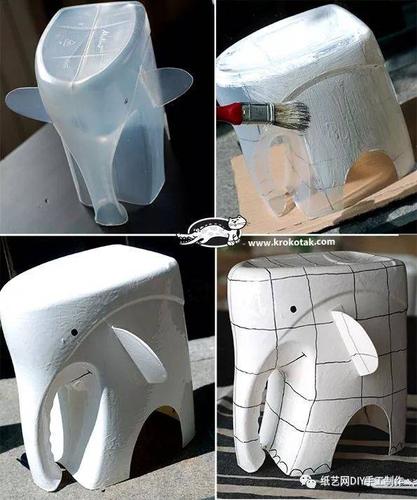 另外还可以用大瓶洗衣液瓶 裁剪成如下的大象形状哟