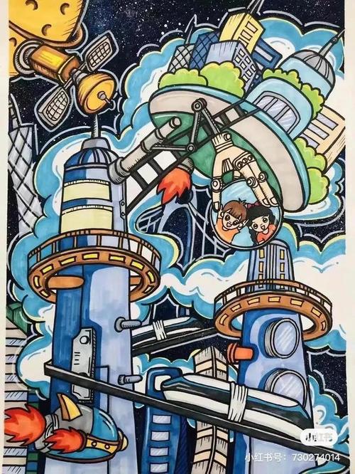 科技未来,超级棒的少儿科幻绘画素材欣赏,39种哦,不要