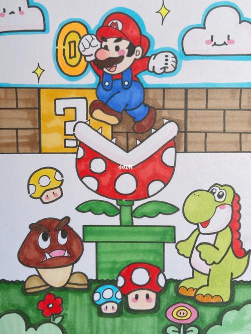 超级玛丽马里奥儿童画手绘简笔画恐龙蘑菇_儿童画_蘑菇_简笔画_手绘