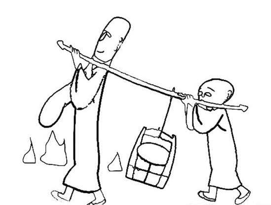 儿童人物简笔画大全-两个和尚抬水吃