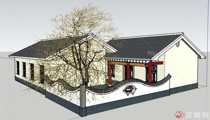 中式院落民房民宅建筑设计su模型[原创]