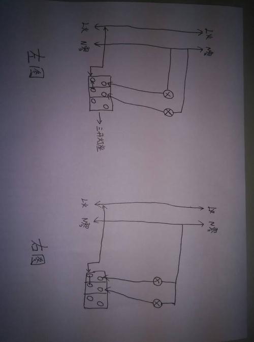 我想请问一下,我这两幅家庭接线图,一个三开关灯座要分别管两个灯的