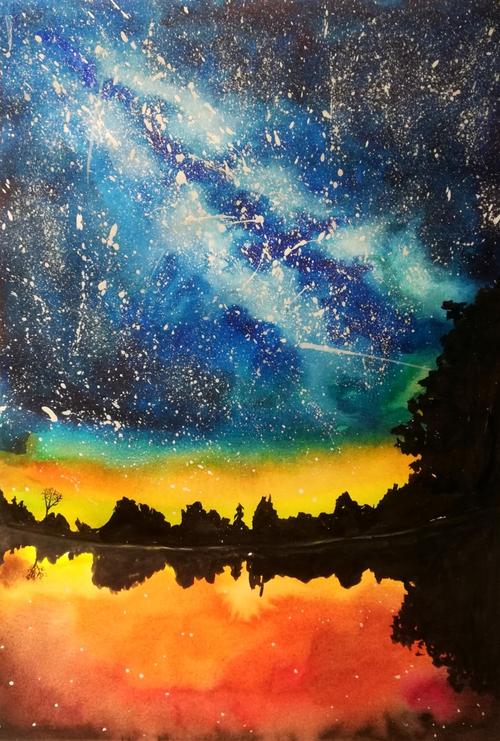 手绘,星空,插画,绘画,水彩