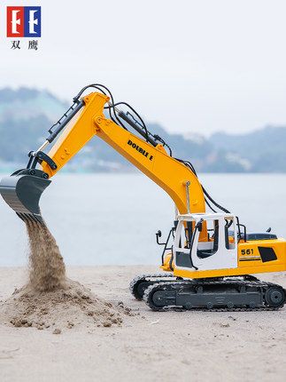 双鹰遥控挖掘机小孩工程车挖土机合金充电儿童无线电动