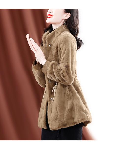 汉妮雅品牌仿貂绒大衣女中长款2021冬季新款时尚保暖收腰显瘦小个子