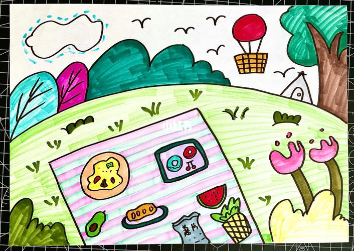 『野餐』儿童画_野餐_儿童画_简笔画_绘画_五一假期_画个简笔画_文化
