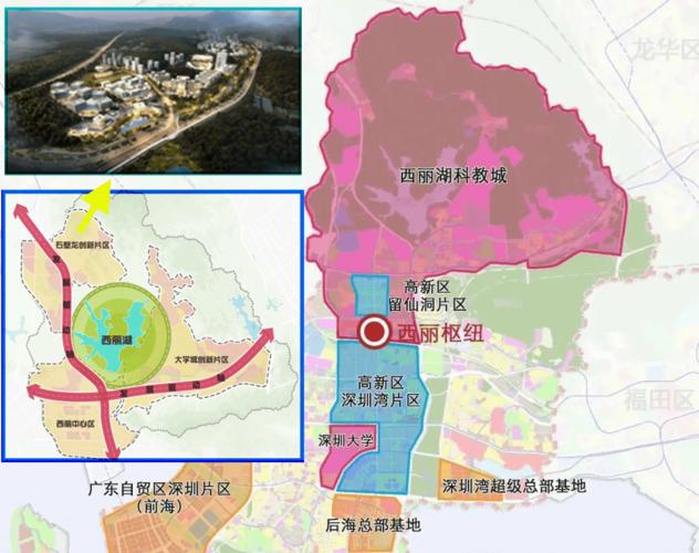 港大(深圳)选址南山石壁龙片区西丽湖科教城,左上角为初步规划图/搜狐