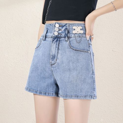 pdf女款夏季新款高腰短裤显瘦宽松牛仔短裤百搭潮流