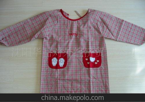 供应全棉防污格子带袖围裙