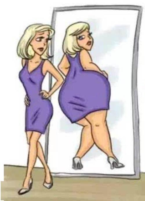 同样是照镜子:   女生视角:   我怎么这么胖?