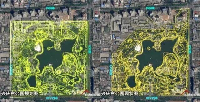 丨兴庆宫公园规划与现状对比图丨