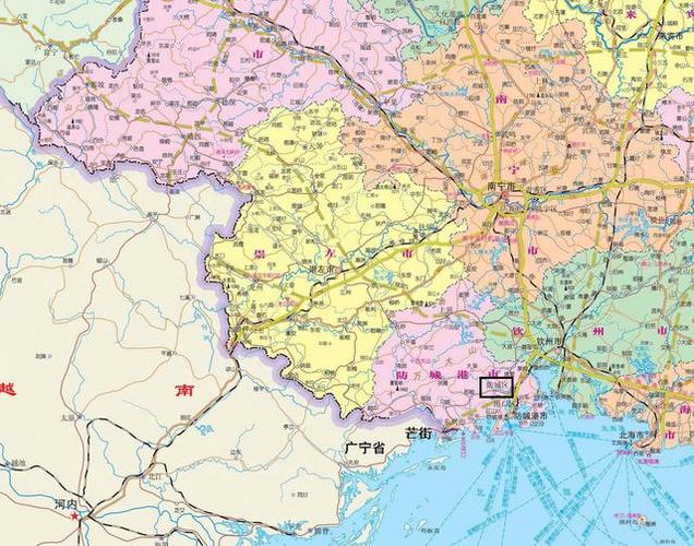 中国广西行政区划地图的防城港市防城区