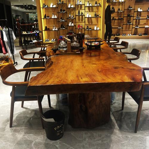 实木大板茶桌椅组合办公室客厅多功能原木自然边整板异型茶桌茶台