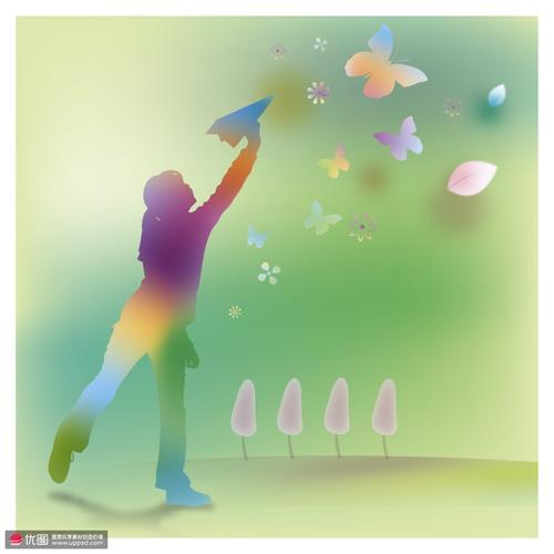 渐变色彩纸飞机放飞梦幻清新梦想插画