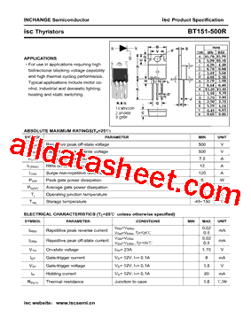 bt151-500r 数据表 (pdf) - inchange semiconductor company limited