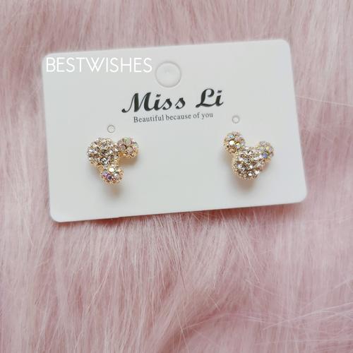 bestwishes鼠年米奇微镶全钻迷你耳钉小巧精致立体耳钉