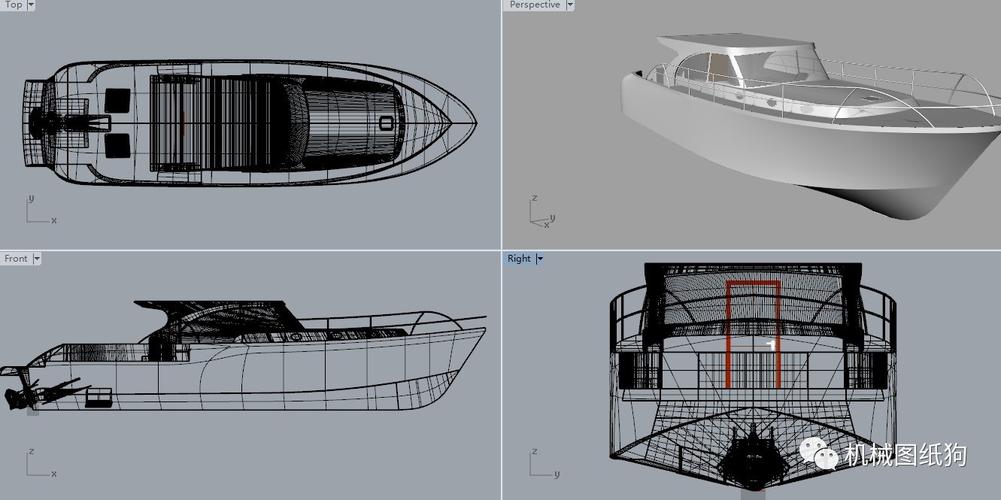 【海洋船舶】17米长机动游艇设计图纸 船舶3d建模 rhinoceros 犀牛