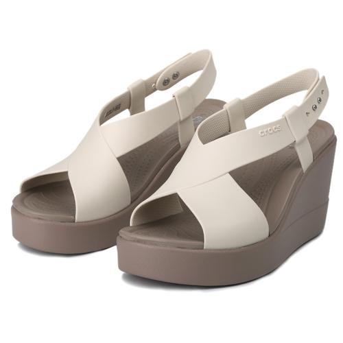 crocs/卡骆驰女鞋2020新款休闲舒适透气沙滩鞋布鲁克林坡跟厚底凉鞋