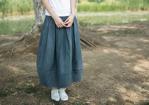 半身裙 秋冬新款原创棉麻灯笼裙花苞裙中长款休闲大码