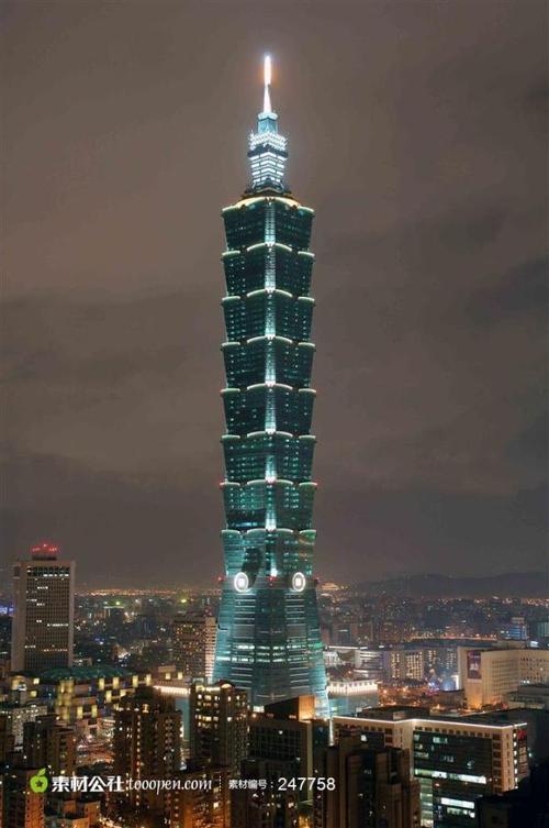 中国台北101大楼夜景世界景观图片素材