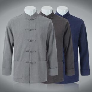 中国风男士唐装休闲亚麻外套秋冬新款男中式棉麻加棉连袖民族服饰