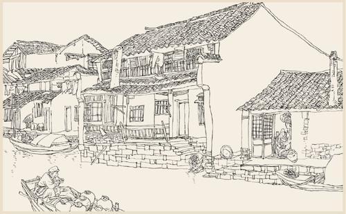 民居彩色简笔画