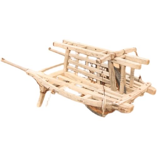 老旧农具老木车木质手推车老式独轮手推车独轮车木车民俗农村老货