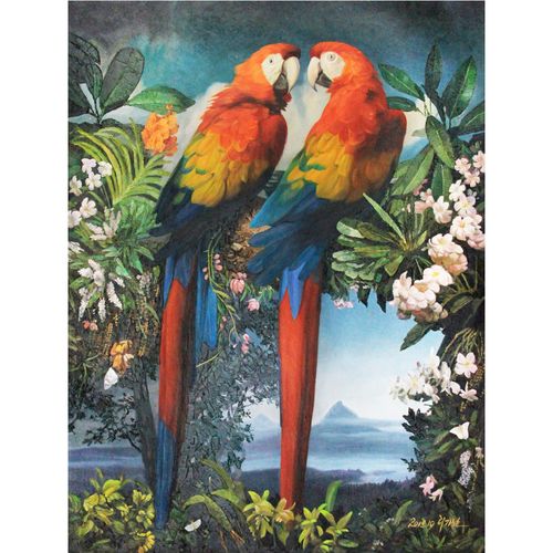 朝鲜功勋艺术家 李基男《鹦鹉》动物油画c3245