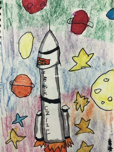 神舟十二-火箭儿童画_神舟怎么样_儿童画_创意美术_人文_绘画