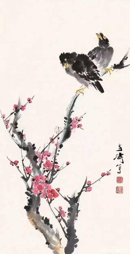 c62,王雪涛八哥梅花图,喜鹊梅花图,共六幅