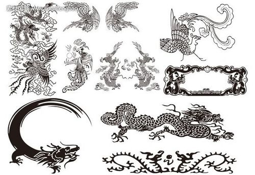 传统花纹 龙纹 凤凰 复古图腾 双龙戏珠 龙凤呈祥