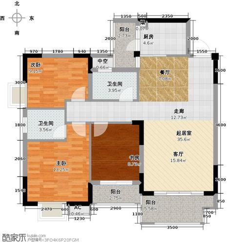 盛世名门117.00㎡c户型三房两厅两卫户型