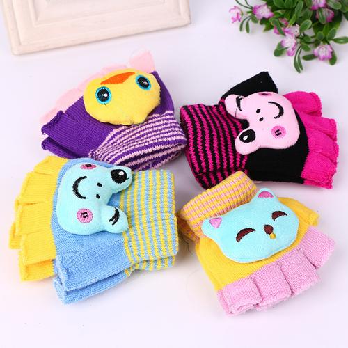 新款热销冬季儿童手套 卡通造型保暖半指卡通手套 写字手套