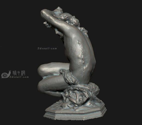 洗浴的裸体少女,女人女孩石膏像雕像青铜像雕塑 - 雕塑3d模型 3dsnail