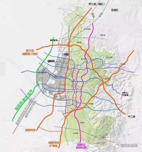 成都经济区环线高速,108国道,天府大道北延线,成德大道,旌江干线等