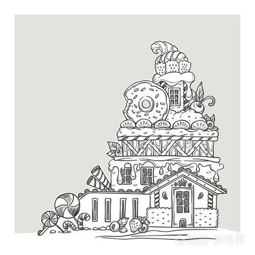 姜饼屋, 可爱的卡通城堡, 由糖果, 糖果和 cookines