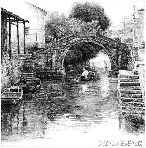 钢笔画,江南古镇