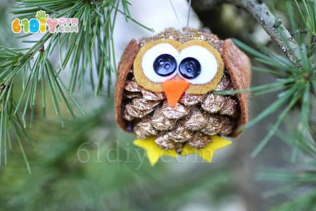 儿童diy:松果手工制作猫头鹰_0